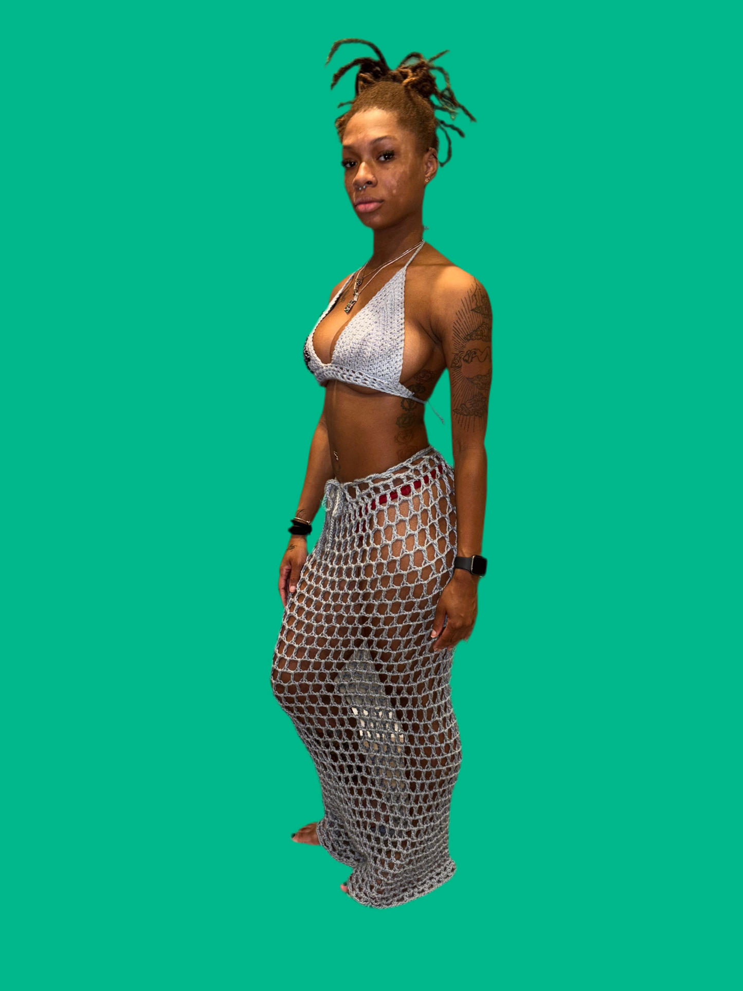 Long Blue Mesh Skirt