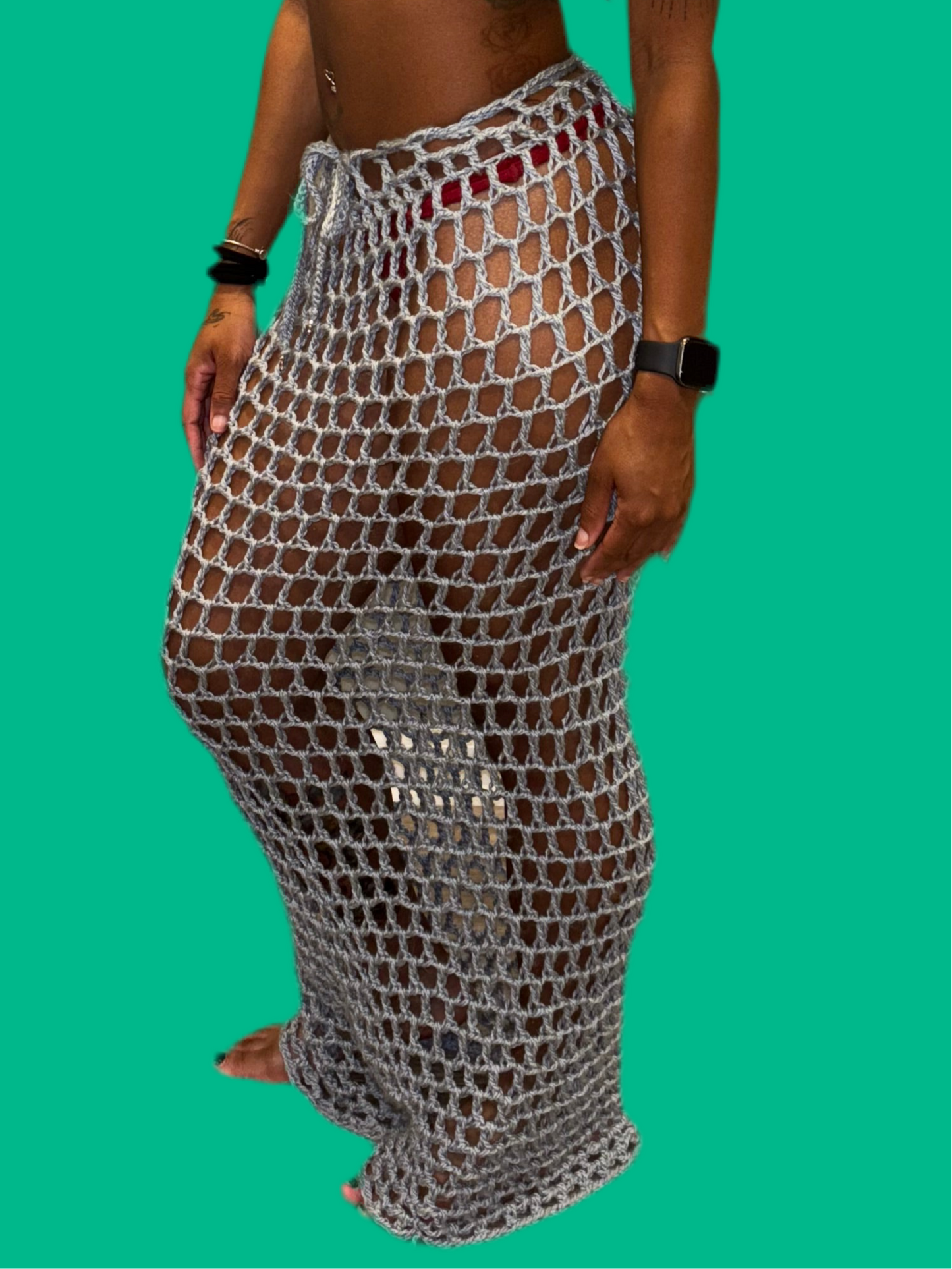 Long Blue Mesh Skirt