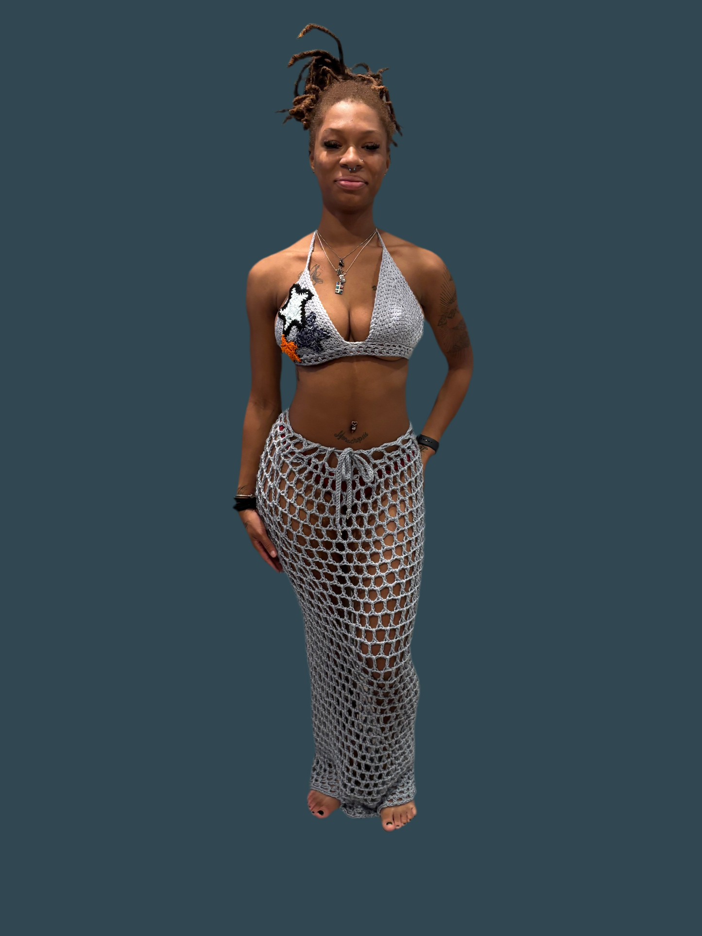 Long Blue Mesh Skirt