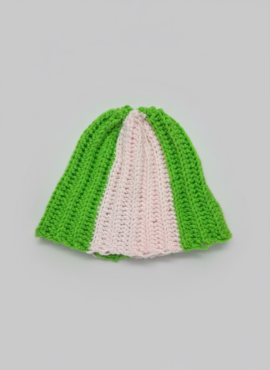 Pink & Green textured beanie