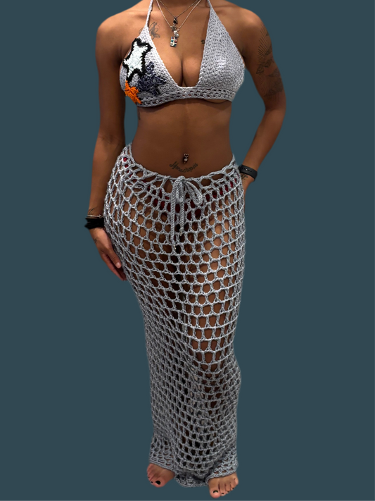 Long Blue Mesh Skirt