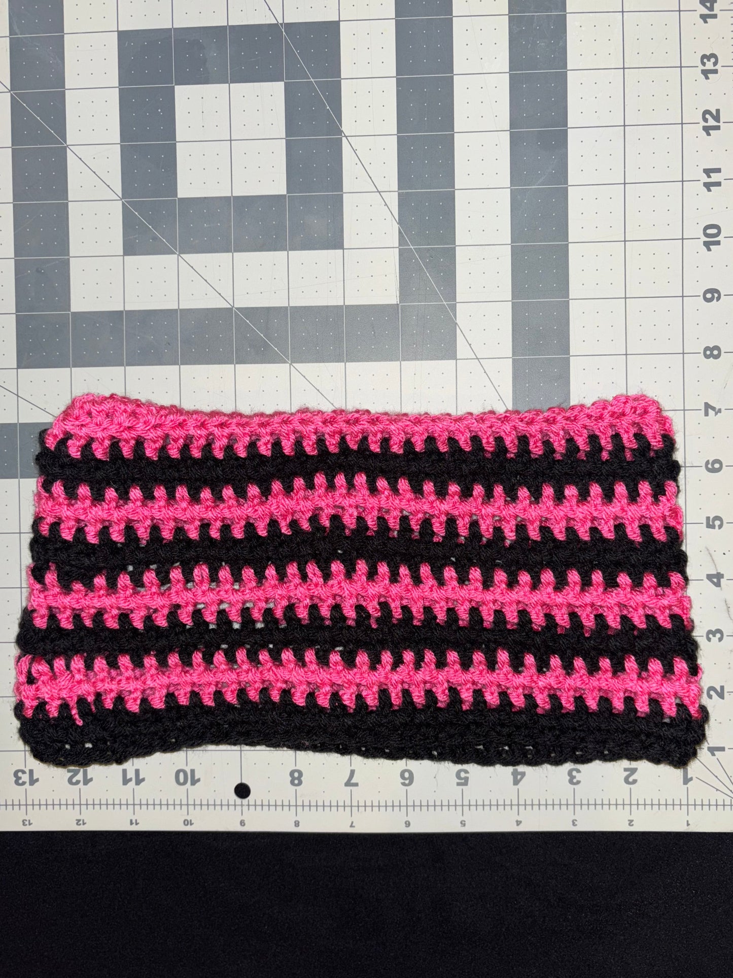 Pink & Black Striped Cat Ear Hat.