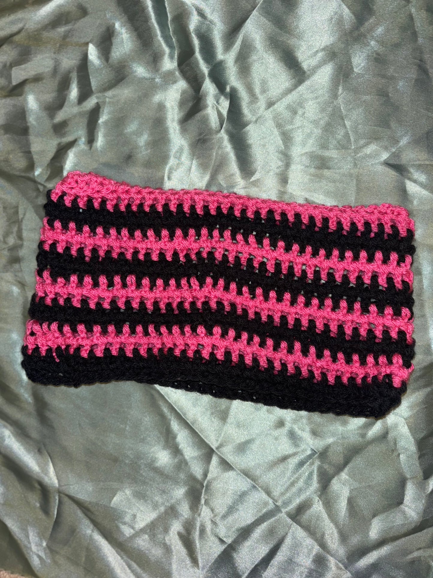 Pink & Black Striped Cat Ear Hat.