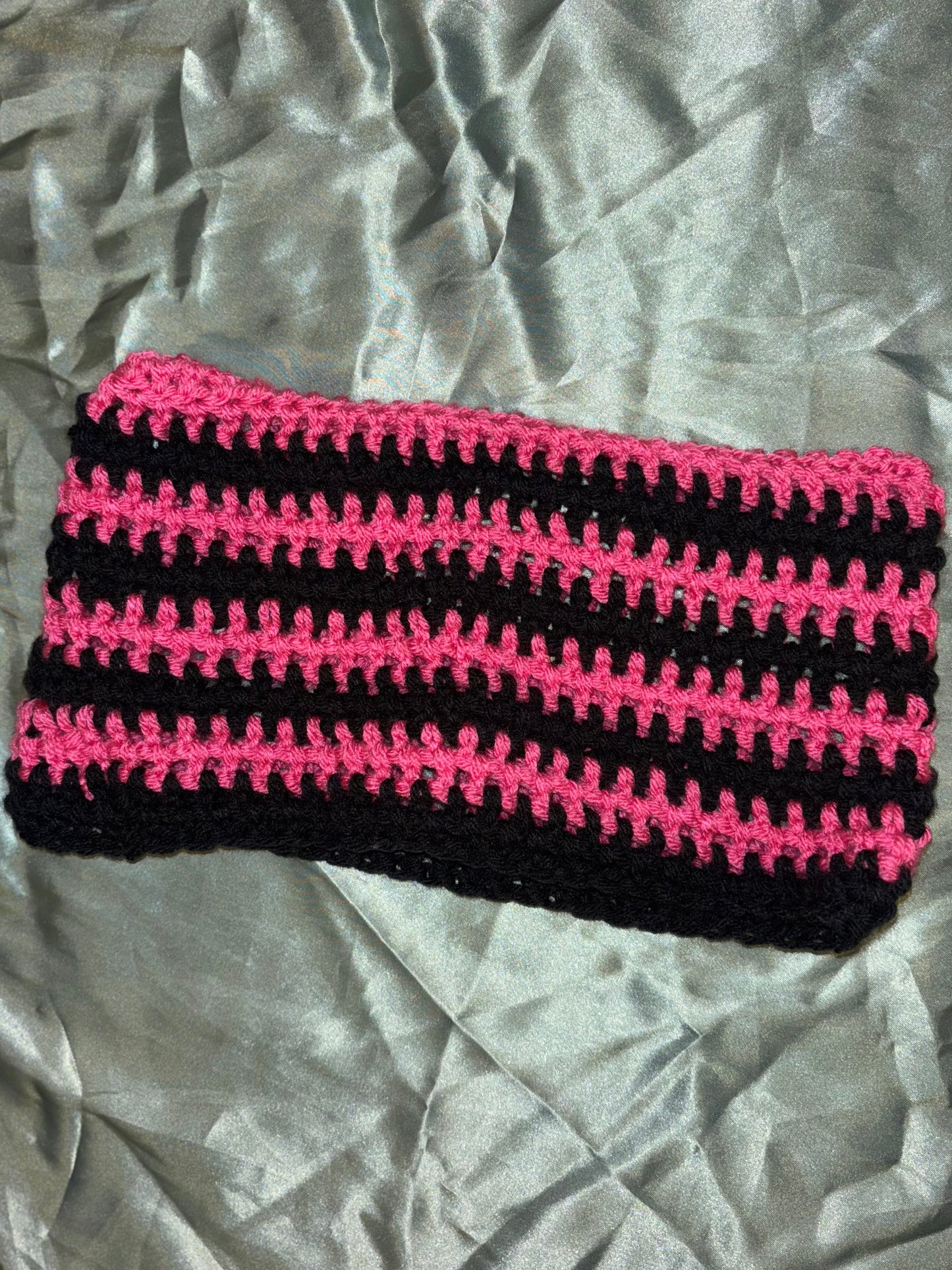 Pink & Black Striped Cat Ear Hat.