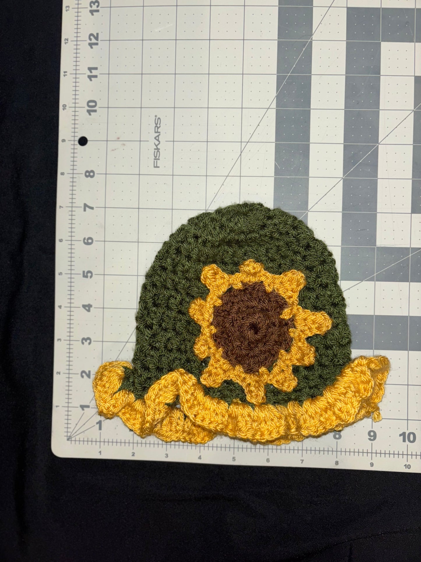 Crochet Ruffle Hat With a Sunflower