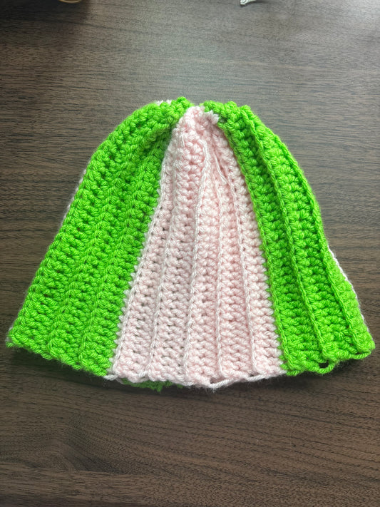 Pink & Green textured beanie